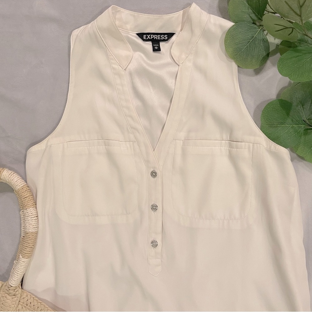 Express Mini Sleeveless & Collarless Shirt Dress | Lightweight | Cream Color